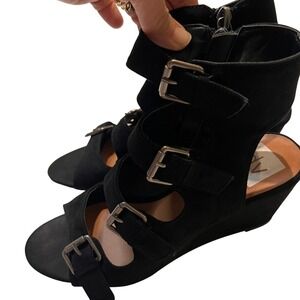DV by Dolce Vita Black Faux Suede Wedge Buckle Gladiator Sandals - Size 7